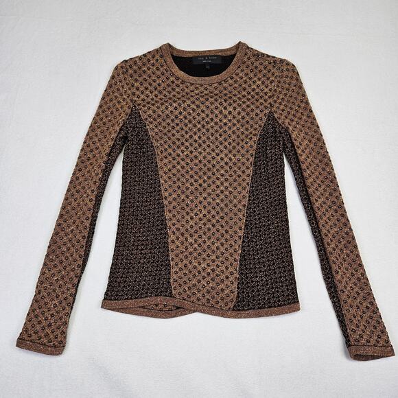 Rag & Bone Womens Metallic Amanda Sweater Chainmail Brown Copper Quiet Luxury XS - Picture 9 of 16